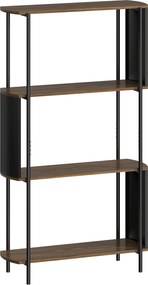 HOMCOM Estante de arrumação, estante/biblioteca de 4 níveis com painéis laterais curvados, estrutura em aço, 80x30x141cm, castanho | Aosom Portugal