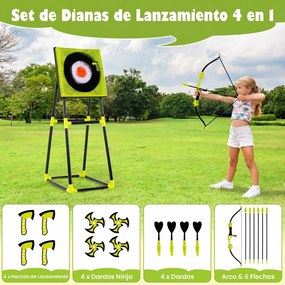 Jogo de Dardos e Arco e Flechas para Crianças, 70 x 50 x 140 cm, Uso Interior e Exterior, Verde