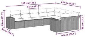 9 pcs conjunto de sofás p/ jardim c/ almofadões vime PE preto