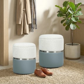 Conjunto de 2 Puffs de Arrumação Estofados em Chenille e PU Assento Acolchoado para Entrada Quarto Cinzento e Creme