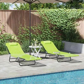 vidaXL Camas de Sol Reclináveis - 2 Peças Verde, com Apoio de Cabeça