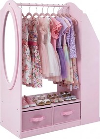 Armário Infantil com Espelho, 81 x 37 x 108 cm, Arrumação Multifuncional, Rosa