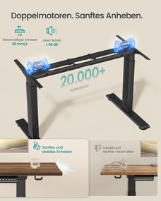 Estrutura elétrica para secretária 100-175 x 70 x 72-120 cm com dois motores (TAMPO NÃO INCLUIDO) preta