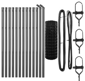 Cerca Euro com 13 postes, 0,6 x 25 m, em aço galvanizado cinza