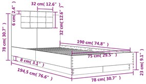 Estrutura cama cabeceira 75x190 cm derivados de madeira branco