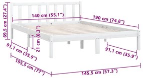 Estrutura de Cama Jane em Madeira de Pinho - 140x190 cm - Branco - Des