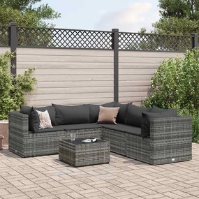 vidaXL 6 pcs conjunto lounge de jardim c/ almofadões vime PE cinzento