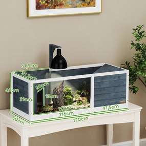 Casa para tartarugas com recinto120 x 50 x 40 cm , teto basculante, suporte para lâmpada, prateleira e janela panorâmica, cinzenta