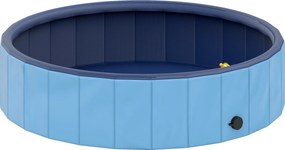 PawHut Piscina para Cães Dobrável com Aspersor Piscina Portátil em PVC Antiderrapante e Resistente ao Desgaste Ø120x30 cm Azul | Aosom Portugal