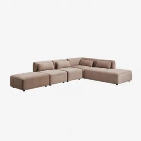Sofá Modular De Canto Em 4 Peças Com Chaise Longue Direita E Puff Fogler Bombazina Castanho Camel - Sklum
