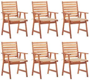 Cadeiras de jantar p/ jardim 6 pcs c/ almofadões acácia maciça