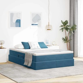 vidaXL Cama com arrumação e colchão Azul Escuro 140 x 190 cm Veludo