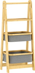 HOMCOM Estante Dobrável para Casa de Banho de Bambu com 2 Cestos para Roupa Suja Estante Aberto 44,5x32x99 cm Cinzento | Aosom Portugal