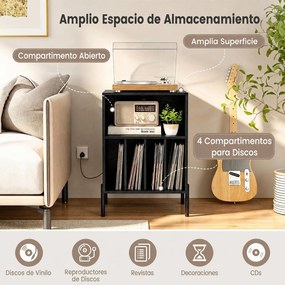 Móvel para Gira-Discos, 53 x 45 x 78,5 cm, Armazenamento de Discos e Carregamento USB e Tipo C, Preto