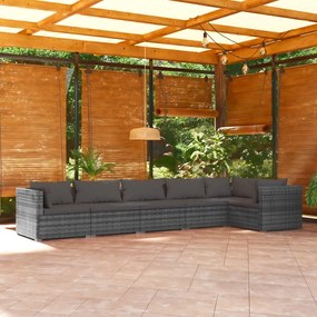 vidaXL 6 pcs conjunto lounge de jardim c/ almofadões vime PE cinzento