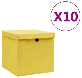 Caixas de arrumação com tampas 10 pcs 28x28x28 cm amarelo