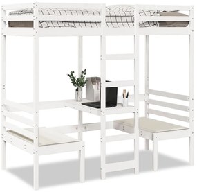 Cama alta c/ secretária/cadeiras 80x200 cm pinho maciço branco
