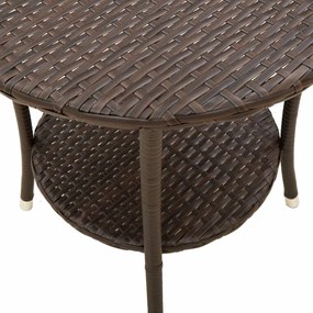 Cadeiras jardim reclináveis 2 pcs c/ mesa vime PE castanho