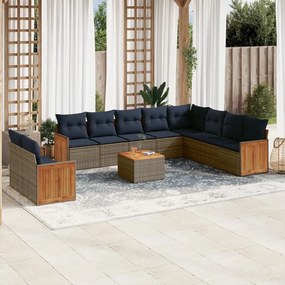 vidaXL 11 pcs conjunto sofás de jardim c/ almofadões vime PE cinzento