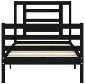 Estrutura de cama com cabeceira 90x200 cm madeira maciça preto