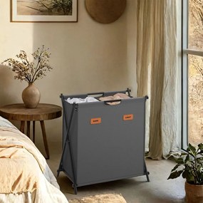 Cesto para roupa suja 115 litros com 2 compartimentos cinza ardósia