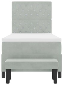Cama Box Spring com Colchão &amp; Banco Cinzento-claro 90x200 cm Veludo