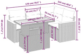 5 pcs conjunto sofás de jardim com almofadões vime PE preto