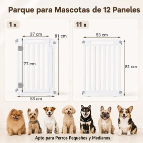 Conjunto de 11 Painéis para Parque de Cães, 53 x 81 cm, Porta com Fecho Duplo, Branco