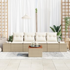 Conjunto de Sofás de Jardim de 5 Peças com Almofadas Bege Poli Rattan