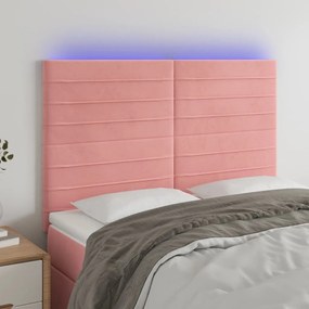 Cabeceira de cama c/ luzes LED veludo 144x5x118/128 cm rosa