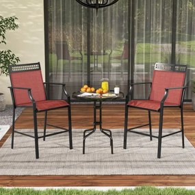 Conjunto de 2 bancos de bar para Jardim com apoio para os pés em metal à altura do balcão para jardim, piscina, varanda, cozinha Vermelho