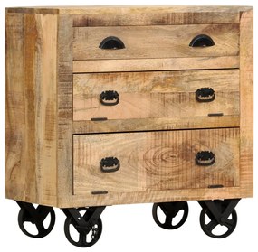 vidaXL Armário lateral c/ rodas 70x40x75cm madeira de mangueira maciça