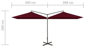 Guarda-sol duplo com mastro de aço 600x300 cm bordô