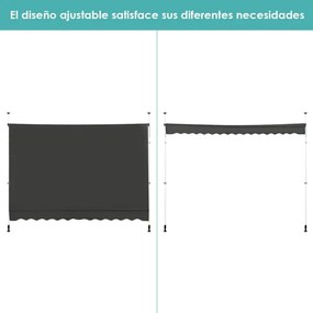 Toldo para terraço exterior 350 x 125 cm ajustável em altura 2-3 m com manivela manual e toldo manual resistente às intempéries para jardim e varanda