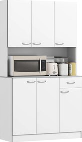 Armario de cozinha 101 x 39 x 180 cm contemporâneo com várias opções de arrumação, 6 portas, 1 gaveta + tabuleiro grande Branco