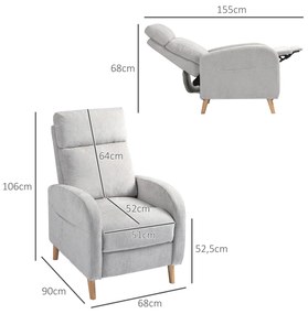 Poltrona Relax Reclinável Manual "Serenity" – 68x90x106 cm – Cinza Cla