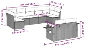 9 pcs conjunto de sofás p/ jardim com almofadões vime PE bege