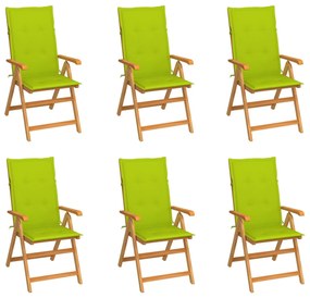 vidaXL Cadeiras de jardim almofadões verde brilhante 6 pcs teca maciça