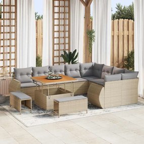 Conjunto de Sofá de Jardim vidaXL de 12 Peças com Almofadas Bege em Polirattan e Acácia