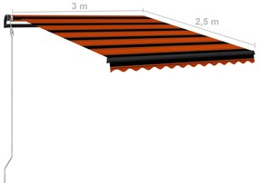 Toldo retrátil c/ sensor vento e LED 300x250cm laranja/castanho