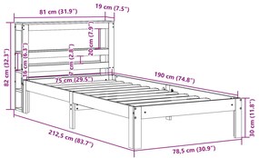 Estrutura de cama com cabeceira 75x190 cm pinho maciço