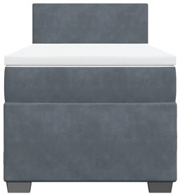 Cama com Molas/Colchão e Luzes Led - 90x200 cm - Veludo Cinza-Escuro