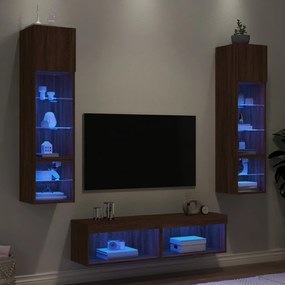 vidaXL 6 pcs móveis parede p/ TV LEDs deriv. madeira carvalho castanho