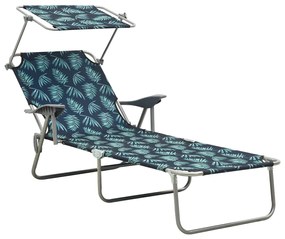 vidaXL Espreguiçadeira com toldo aço estampagem de folhas