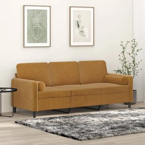 vidaXL Sofá 3 lugares c/ almofadas/almofadões 180 cm veludo castanho