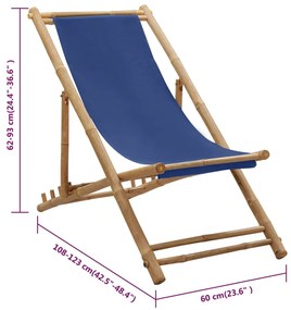 Espreguiçadeira de bambu e lona azul-marinho