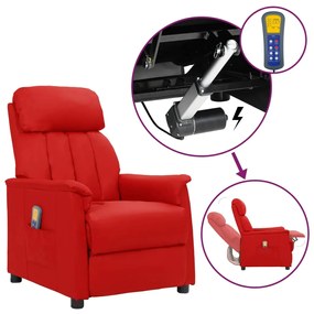 vidaXL Poltrona massagens elevatória couro artificial vermelho tinto