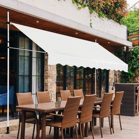 Toldo Exterior 350 x 125 cm Altura Ajustável 2-3 m com Manivela e Resistente às Intempéries Manual para Jardim e Varanda Bege