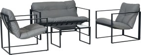 Conjunto de jardim de 4 peças para 4 pessoas, com sofá de 2 lugares, 2 poltronas e 1 mesa de centro cinzenta