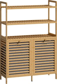 HOMCOM Estante de Casa de Banho em Bambu com 2 Cestos para Roupa Suja Inclináveis 38,7 L e 3 Prateleiras 80x30x118 cm Carvalho | Aosom Portugal